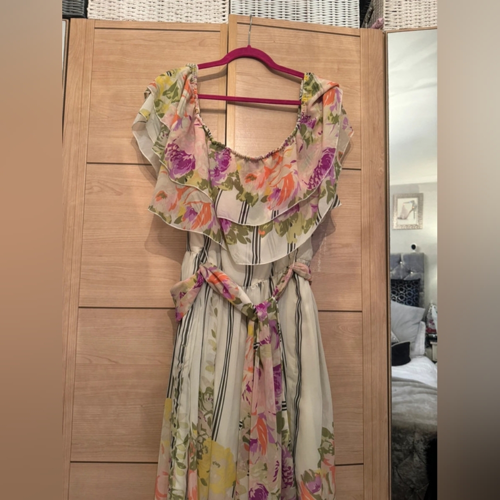 cream floral striped maxi dress
